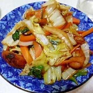 ウスターソースで野菜炒め　人参、白菜、小松菜